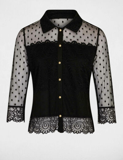 Camiseta manga 3/4 con plumeti negro mujer