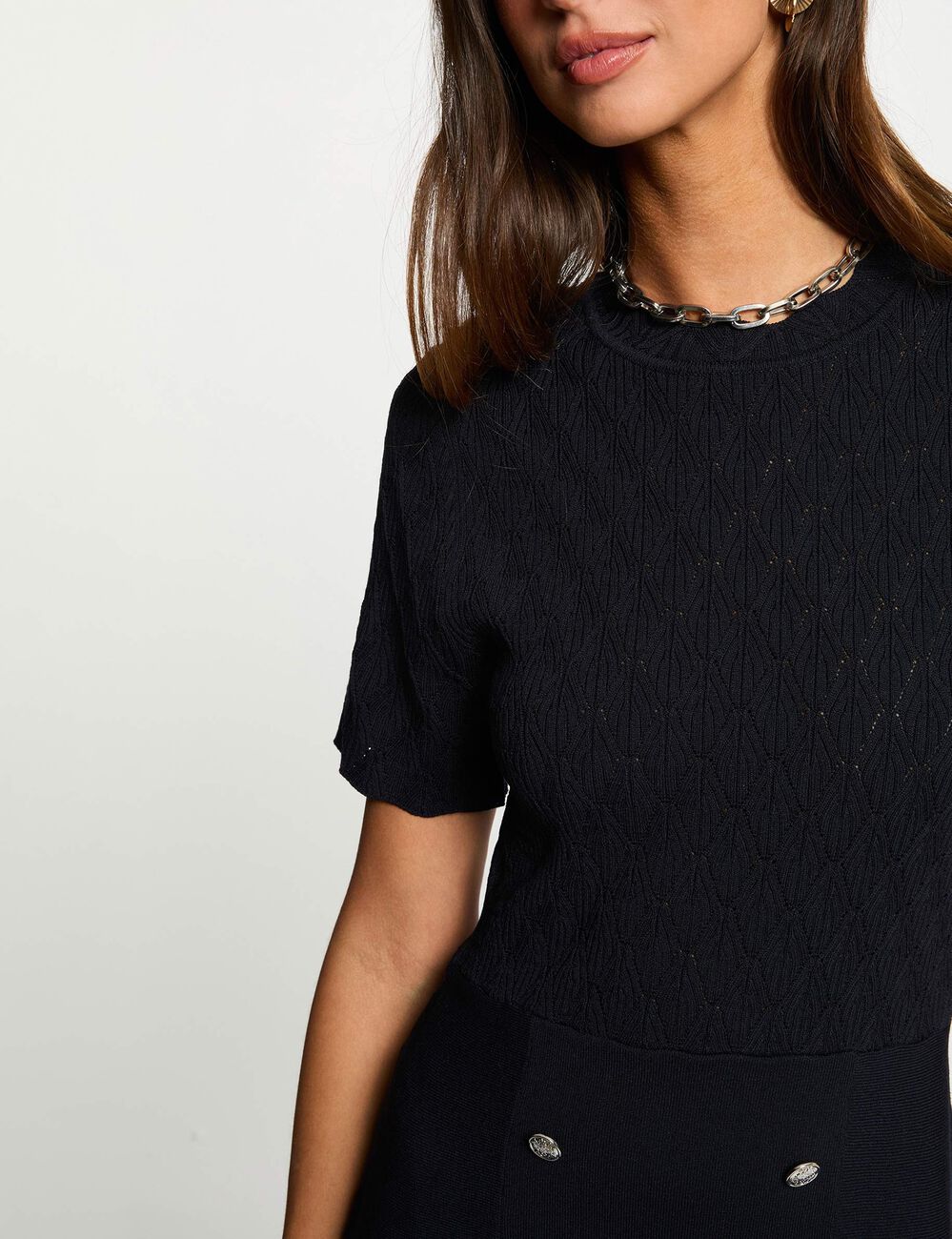 Vestido de punto corto. azul marino mujer