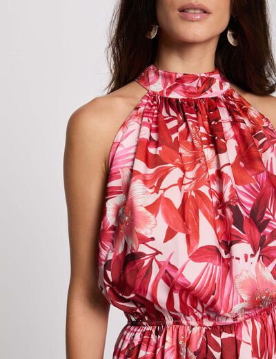 Vestido satinado de cuello alto multicolor mujer