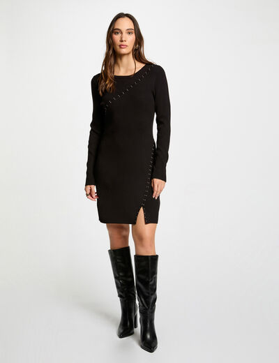 Vestido punto corto ajustado negro mujer