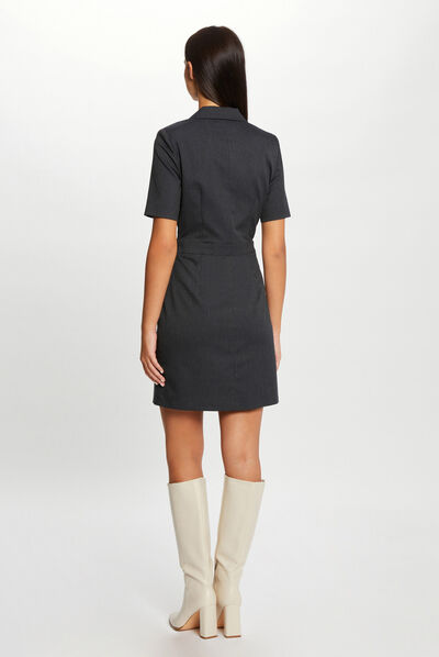 Vestido ajustado manga corta con rayas gris anthracite mujer