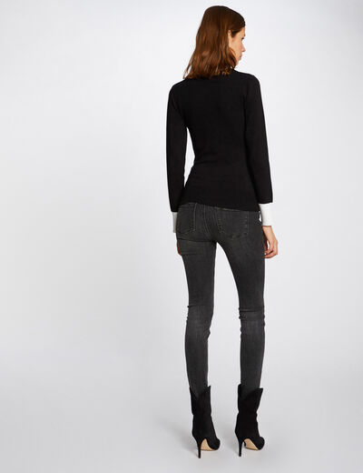 Jersey manga larga con doble cuello negro mujer