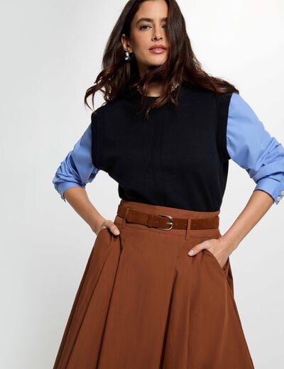 Jersey ajustado con cuello vuelto azul marino mujer