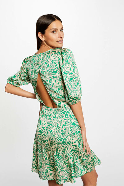 Vestido entallado de satén estampado multico mujer
