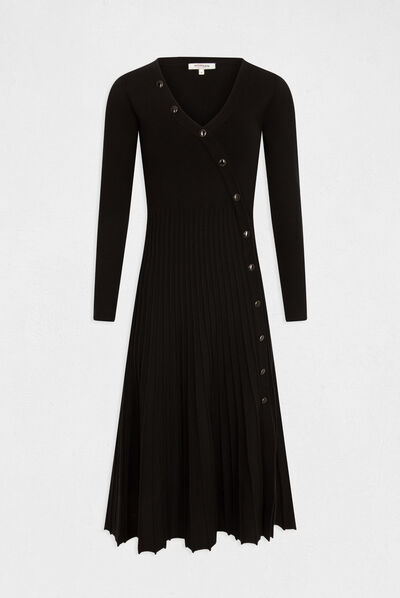 Vestido punto patinadora parte plisado negro mujer