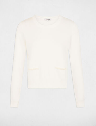 Jersey cuello redondo y perlas blanco mujer