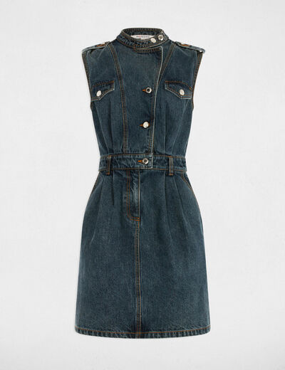 Vestido de vaquero corto recto denim stone mujer