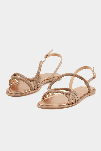 Sandalias planas strass y lentejuelas rosa mujer