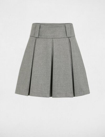 Falda corta estampado cuadros gris moyen mujer