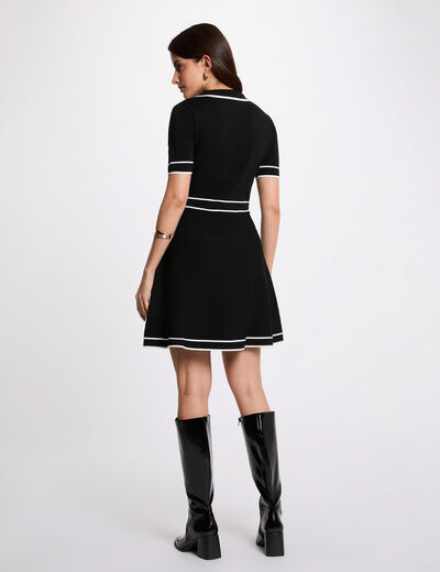 Vestido de punto corto con cuello vuelto negro mujer