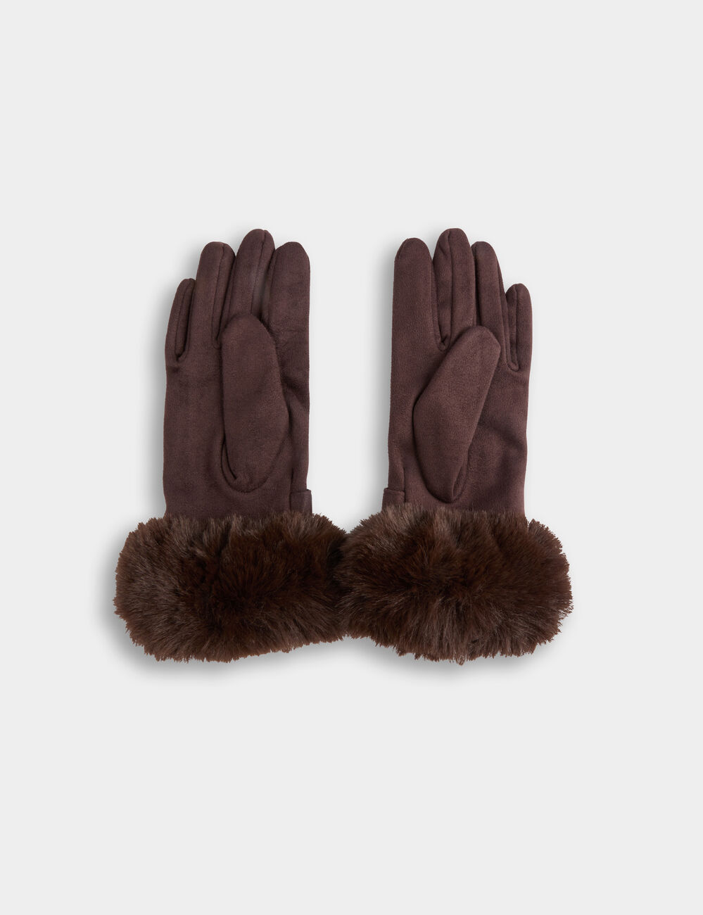 Guantes con detalles de pelo marr&oacute;n oscuro mujer