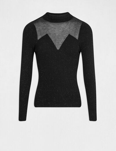 Jersey manga larga con cuello alto negro mujer
