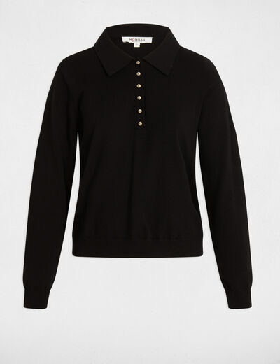 Jersey cuello tipo polo negro mujer