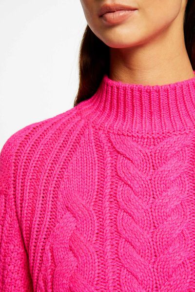 Jersey manga larga con cuello alto rosa medio mujer