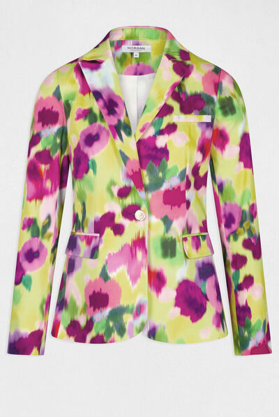 Chaqueta de satén entallada estampada multicolor mujer