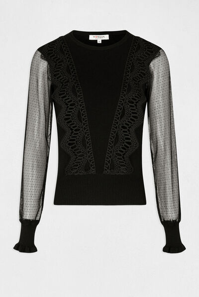 Jersey manga larga con plumeti negro mujer