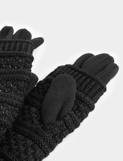 Guantes de punto con strass negro mujer