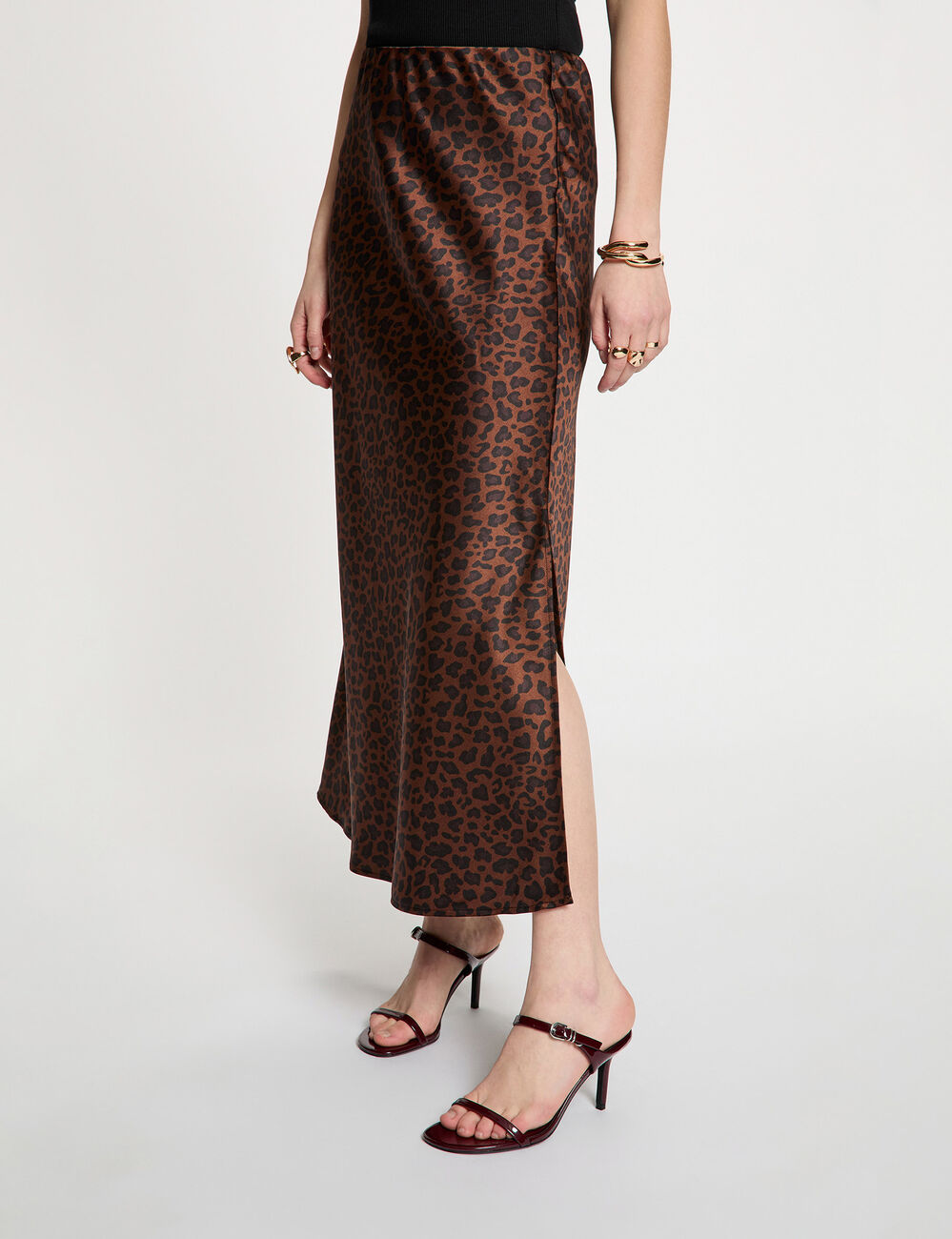 Falda larga satinada multicolor mujer