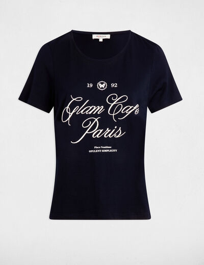 Camiseta con mensaje azul marino mujer