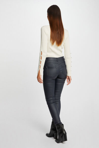 Pantalón skinny efecto mojado marino mujer