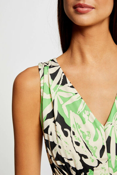 Top escote en V estampado vegetal multicolor mujer