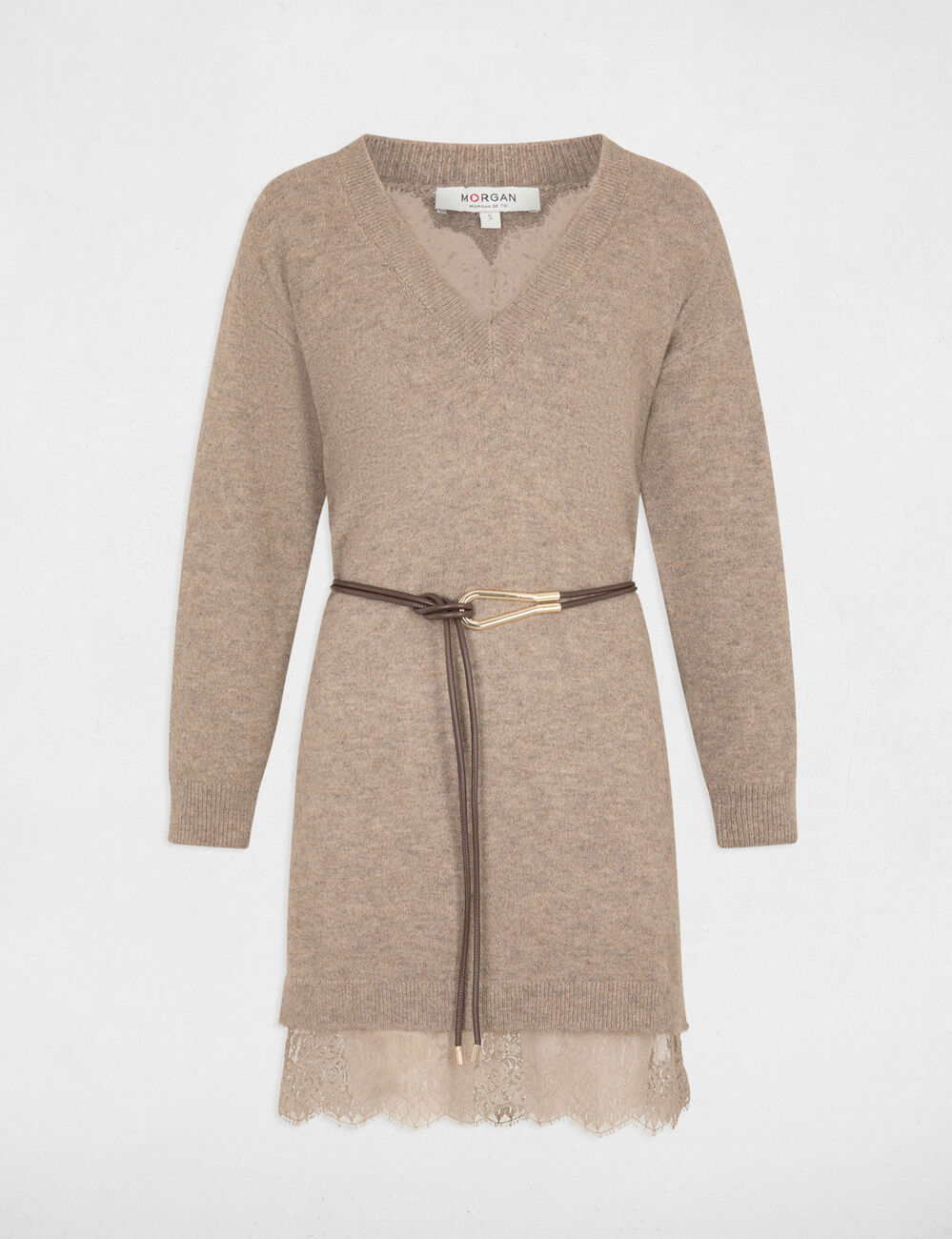 Vestido de punto con cuello en v topo mujer