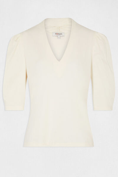 Camiseta manga 3/4 abullonada crudo medio mujer