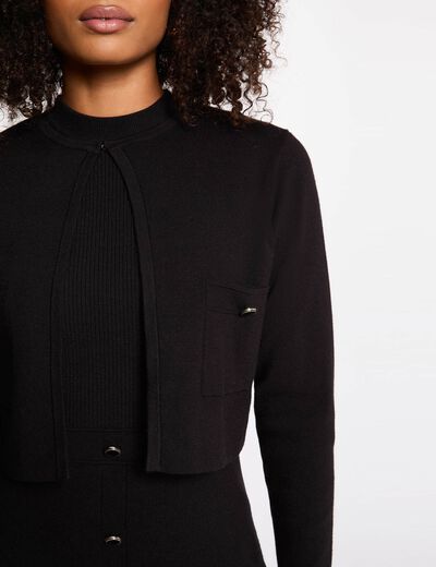 Vestido de punto efecto 2 en 1 negro mujer