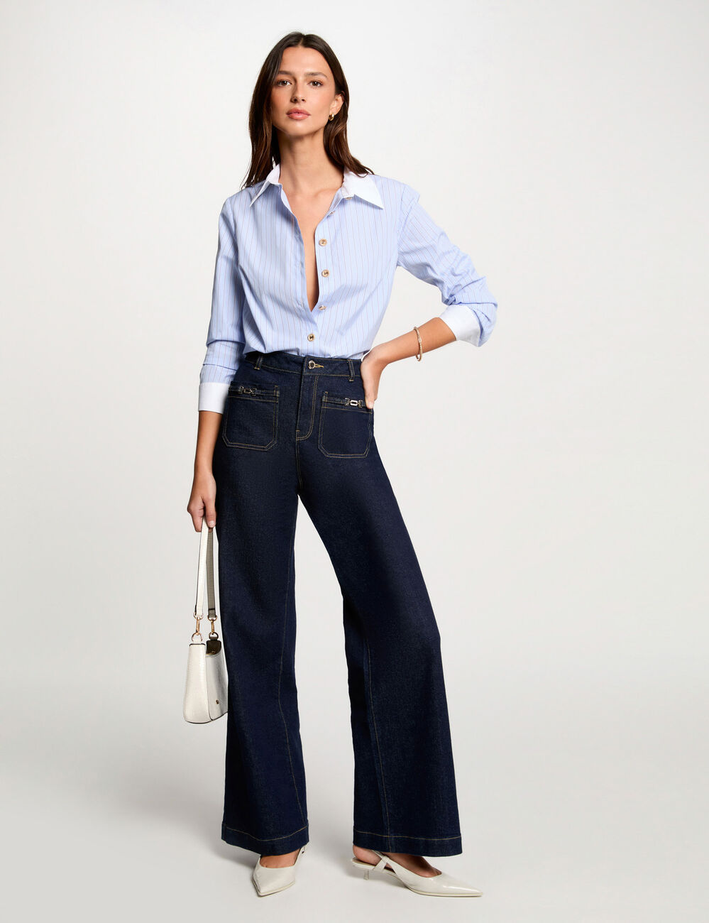 Camisa manga larga rayas azul cielo mujer