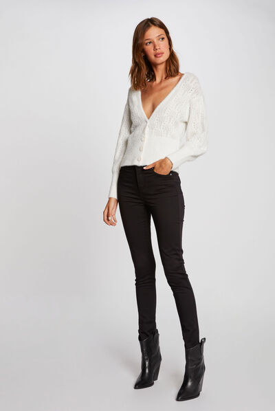 Pantalón slim talle estándar negro mujer