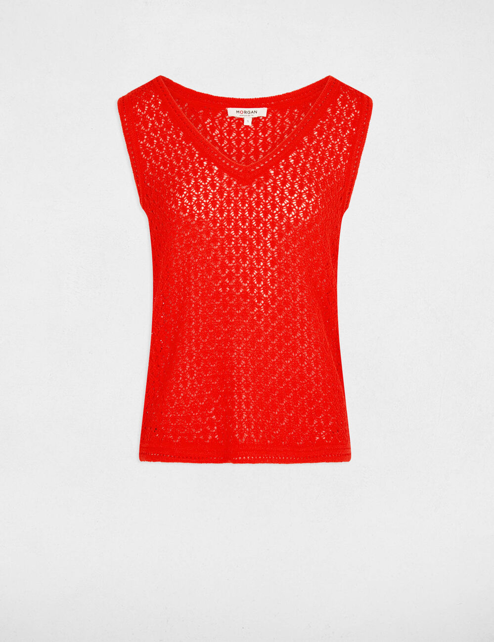 Top de crochet con cuello en v rojo vivo mujer