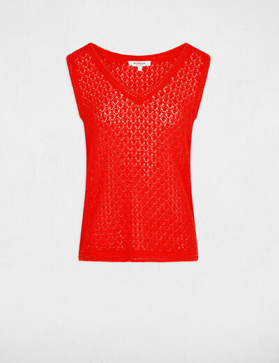 Top de crochet con cuello en v rojo vivo mujer