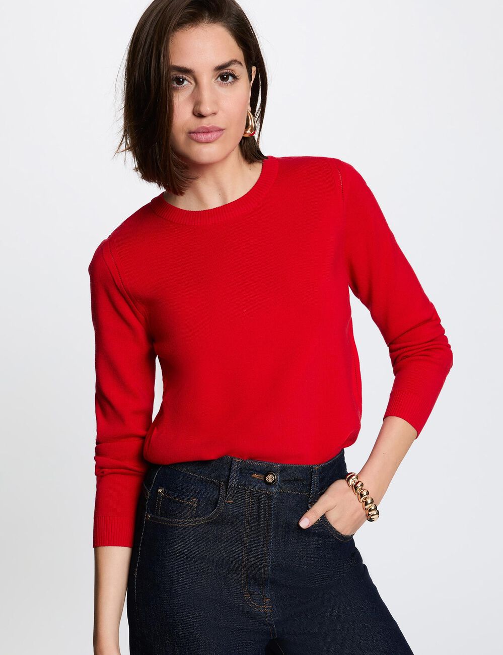 Jersey de punto con relieve rojo mujer