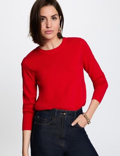 Jersey de punto con relieve rojo mujer