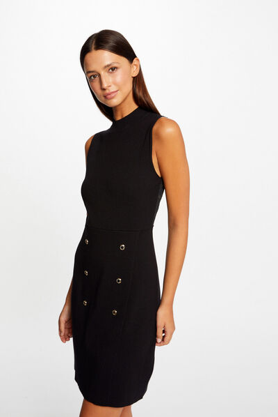 Vestido de punto entallado con encaje negro mujer