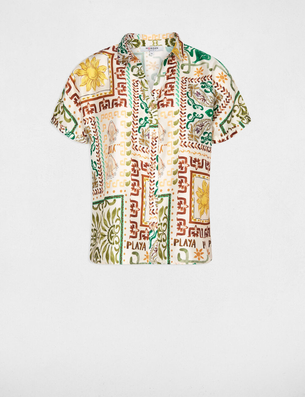 Camisa satinada estampada multicolor mujer