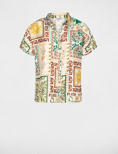 Camisa satinada estampada multicolor mujer