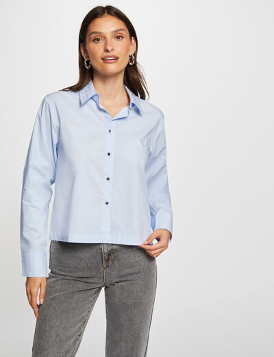 Camisa manga larga azul medio mujer