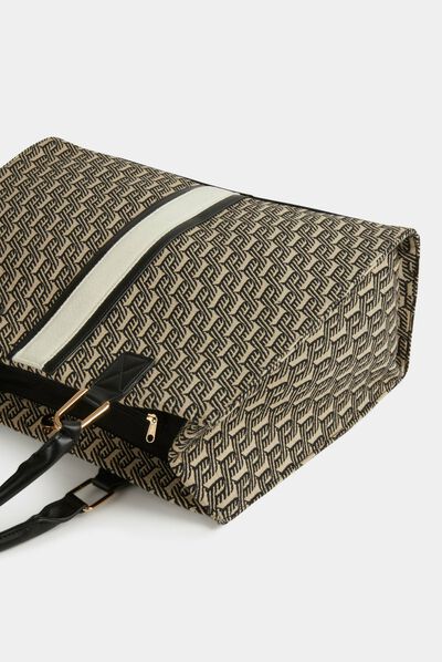 Bolso shopper estampado gráfico negro mujer