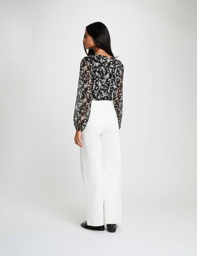 Camisa transparente con cuello en v blanco mujer