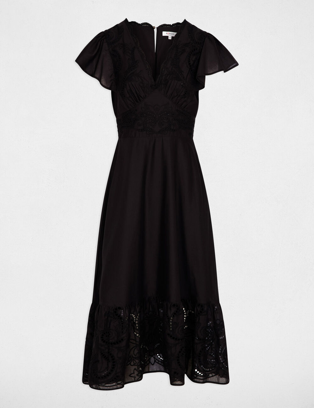 Vestido largo bordado negro mujer