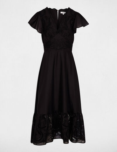 Vestido largo bordado negro mujer
