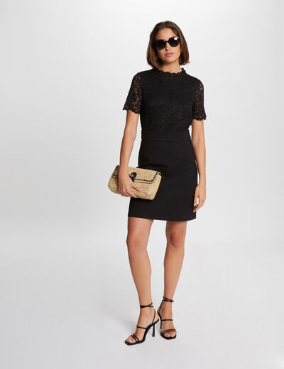 Vestido corto ajustado encaje negro mujer