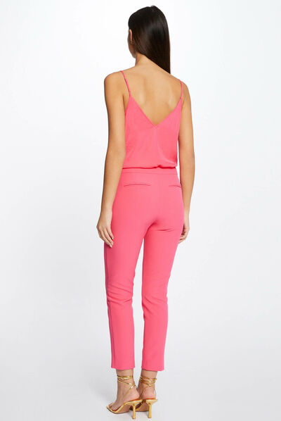 Blusa con tirantes finos y encaje rosa mujer
