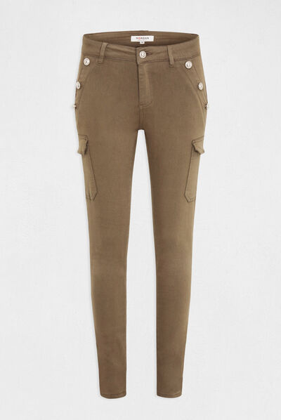Vaquero cargo skinny con botones verde caqui mujer