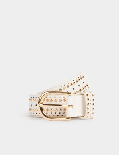 Cinturón con tachuelas y perforaciones blanco mujer