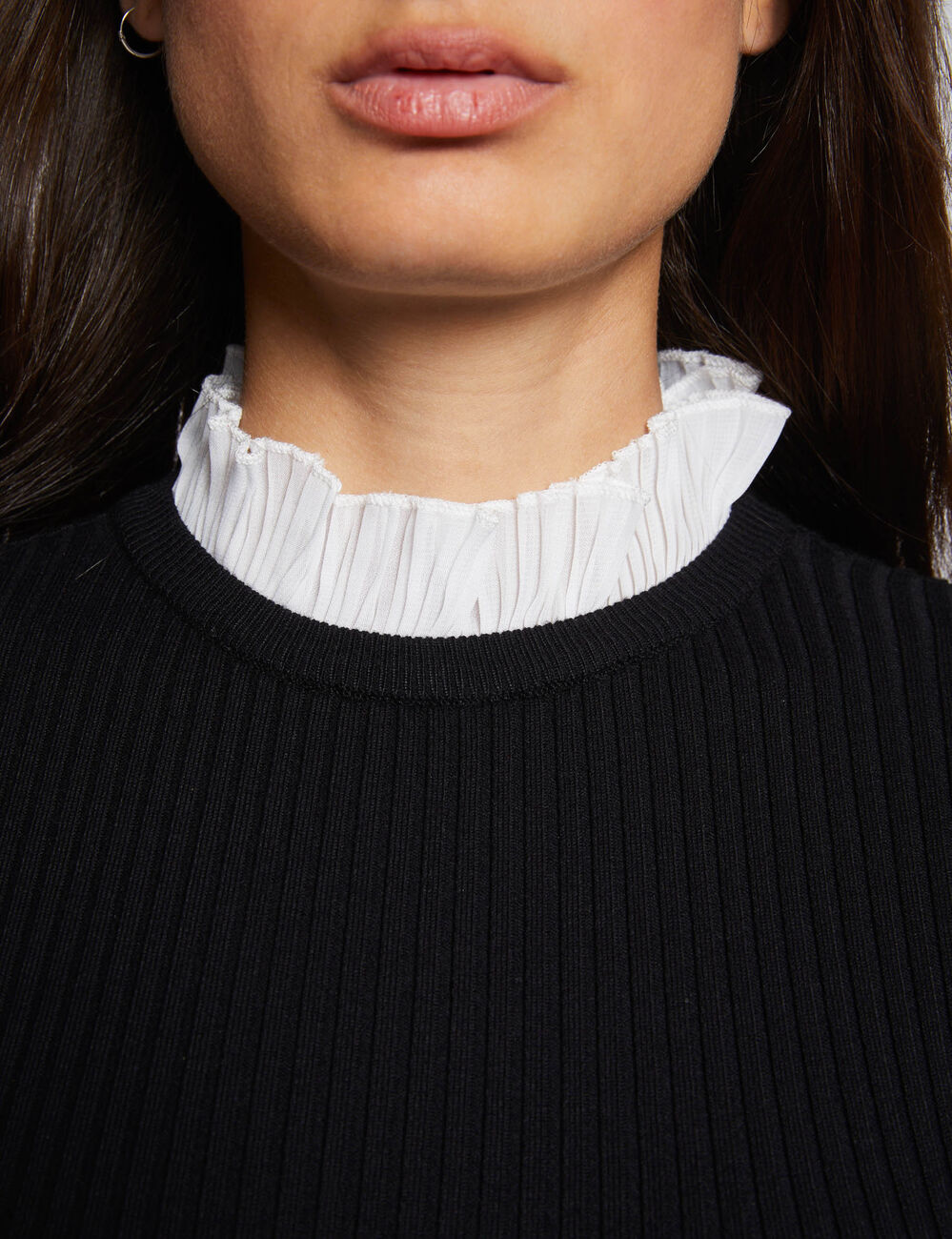 Jersey manga larga cuello plisado negro mujer