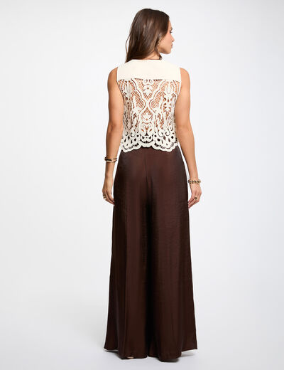 Pantal&oacute;n ancho de tiro alto marr&oacute;n oscuro mujer