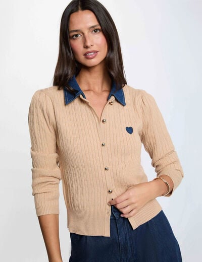 Jersey con cuello vuelto y botones c&aacute;mel mujer