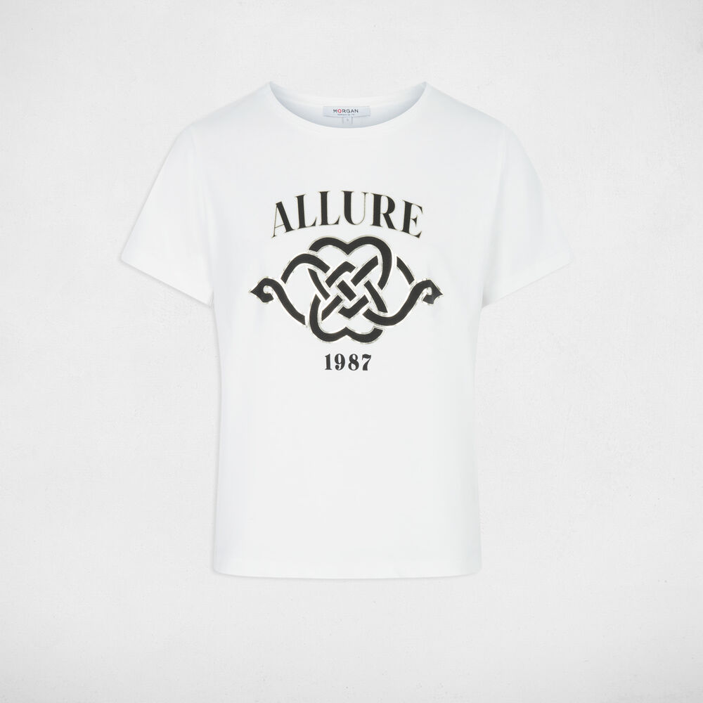 Camiseta estampada cuello redondo blanco mujer